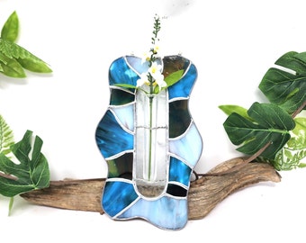 Stained Glass Flower Holder, Unique Vase, Floral Vessel, Test Tube Flower Vase