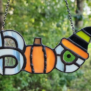 Unique Stained Glass Boo Halloween Decor, Creative Gift Idea, Halloween Glass Art Seasonal Ornament, Spooky Decor, Halloween Suncatcher