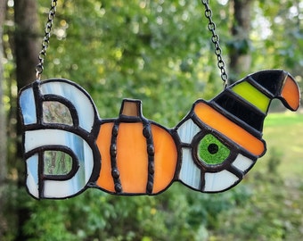 Unique Stained Glass Boo Halloween Decor, Creative Gift Idea, Halloween Glass Art Seasonal Ornament, Spooky Decor, Halloween Suncatcher