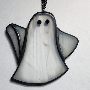 Unique Stained Glass Spooky White Ghost Ornament, Halloween Glass Art Seasonal Ornament Glass Artwork, Haunted Decor Window Ornament image 4