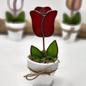 Stained Glass Potted Rose, Everlasting Flower, Valentines Day Gift, Mini Flower Pot Gift for Sister, Windowsill Decor image 6