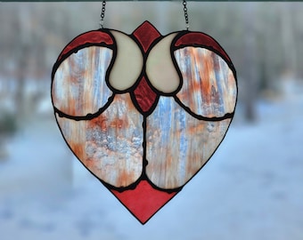 Unique Stained Glass Heart Suncatcher, Window Ornament Romantic Gift Idea for Fiance, Romantic Heart Ornament for Sentimental Gift