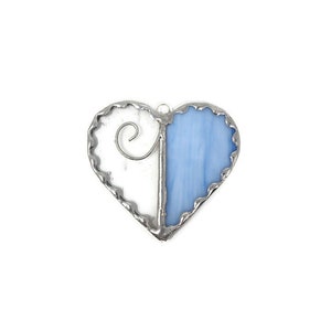 Unique Stained Glass Heart Suncatcher, Valentines Ornament Romantic Gift Idea for Fiance, Romantic Heart Decor for Sentimental Gift Light Blue