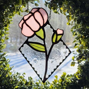 January Birth Flower Stained Glass Carnation, Peaceful Artwork Stained Glass Flower Window Art