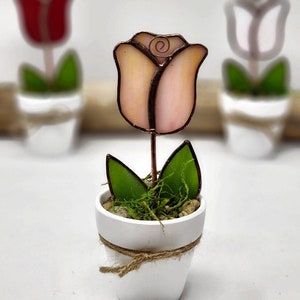 Stained Glass Potted Rose, Everlasting Flower, Valentines Day Gift, Mini Flower Pot Gift for Sister, Windowsill Decor image 5