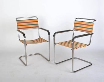 Marcel Breuer B34 Bauhaus Chair, Tubular Steel Armchair, 1930s Thonet