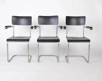 Vintage Bauhaus Cantilever Armchair: Tubular Steel, Beechwood Armrests