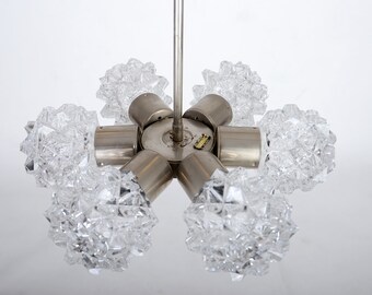 Mid century Chandelier from Kamenický Šenov Brutalist Mid century chandelier glass ceiling light, retro lightin