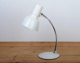 Vintage White Metal Desk Lamp, Adjustable Gooseneck Table Lamp, Mid Century Modern Lighting