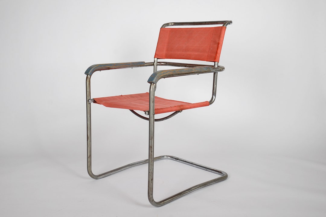 Buy Bauhaus Tubular Steel and Eisengarn Fabric Chair B34 by Marcel