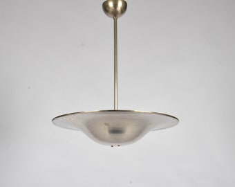 Vintage lampa wisząca z mosiądzu chromowanego autorstwa Vladimíra Havela dla Krásná Jizba, funkcjonalistyczna lampa sufitowa Bauhaus, Czechosłowacja, lata 30. XX wieku