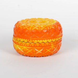 Art Deco Orange Malachite Glass Trinket Box with Floral Motif Malachite Box Malachite Bowl  Lid amber Art Deco Box