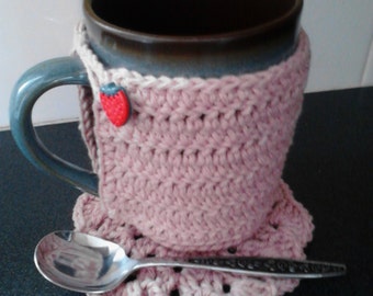 Cup Cozy and Coaster, with Strawberry Button, Coffee Accessories, Kitchen Accessories, Kitchen Accessories, Home Decor, Housewares, Tea