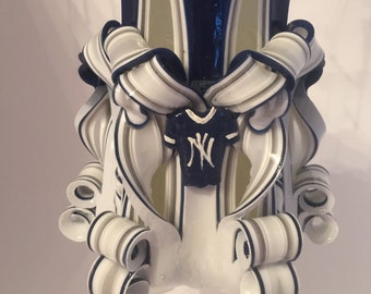 Yankees Inspired Carved Pillar Candle - 5 Inch
