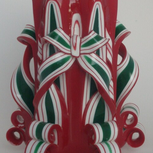 Carved Christmas Pillar Candle Etsy