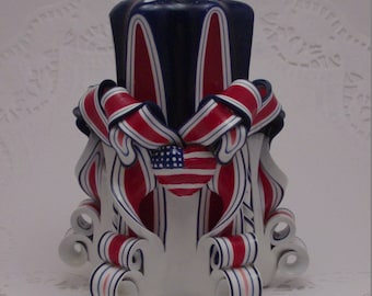 Hand-Carved Patriotic Pillar Candle - 5 Inch