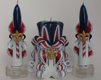 Fleur-de-Lis Carved Candle Set