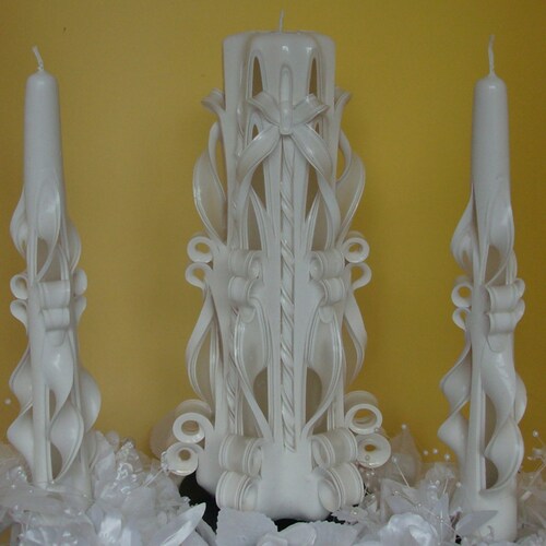 White Wedding Unity Candles Wedding Ceremony Carved Candles Etsy