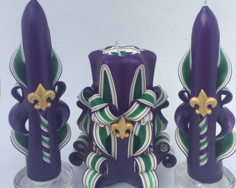 Mardi Gras Carved Candle Centerpiece Set