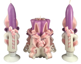 Hand-Carved Easter Bunny Candle Set