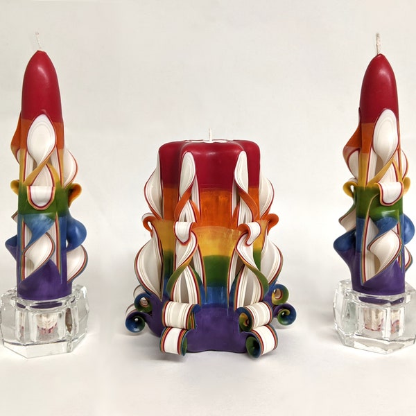 Hand-Carved Rainbow Candles