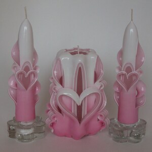 Hand-Carved Valentine Heart Candle Set Pink