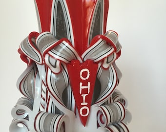 Ohio State Inspired Decorative Carved Candle - 5 Inch