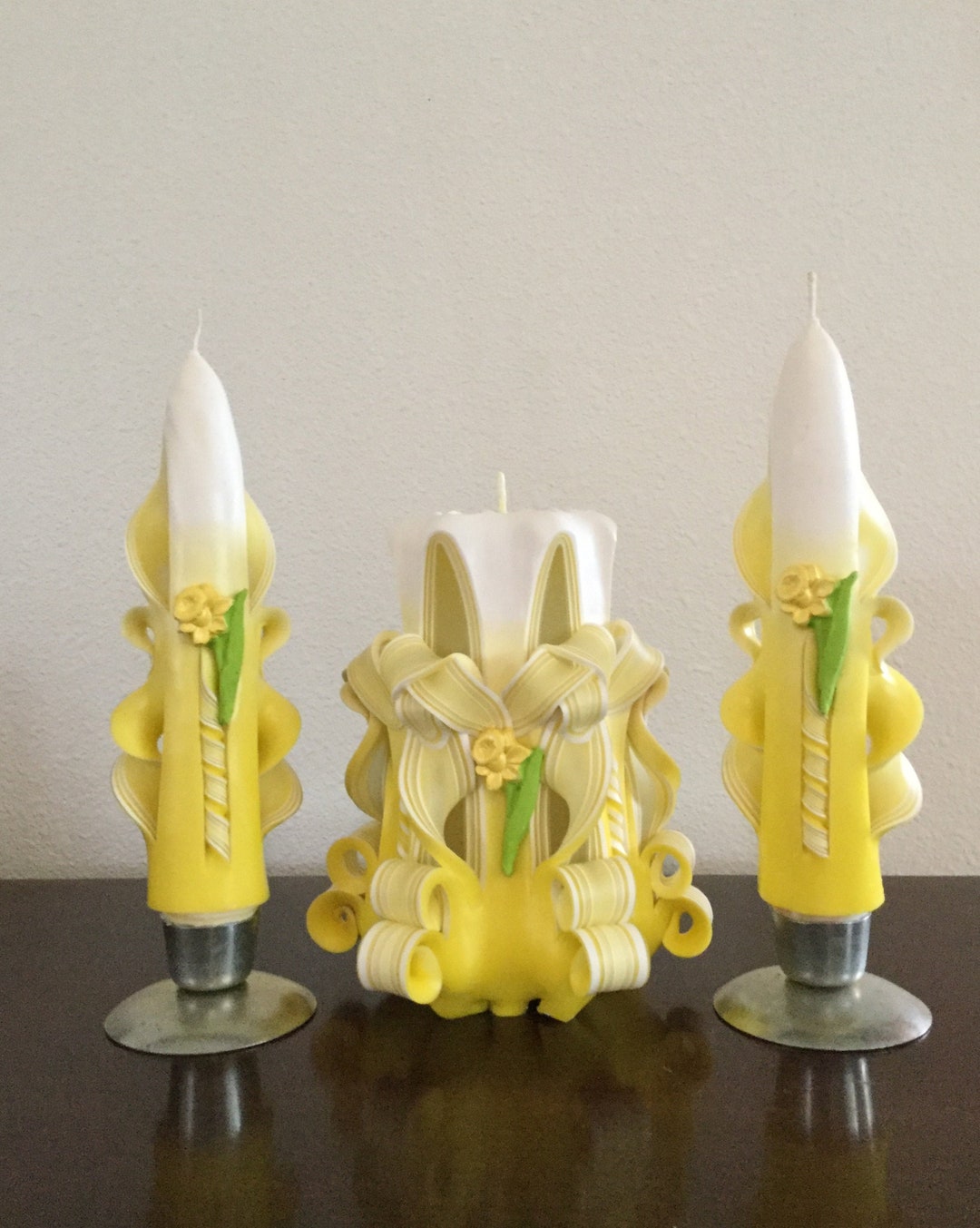 Handcarved Daffodil Candle Set Etsy