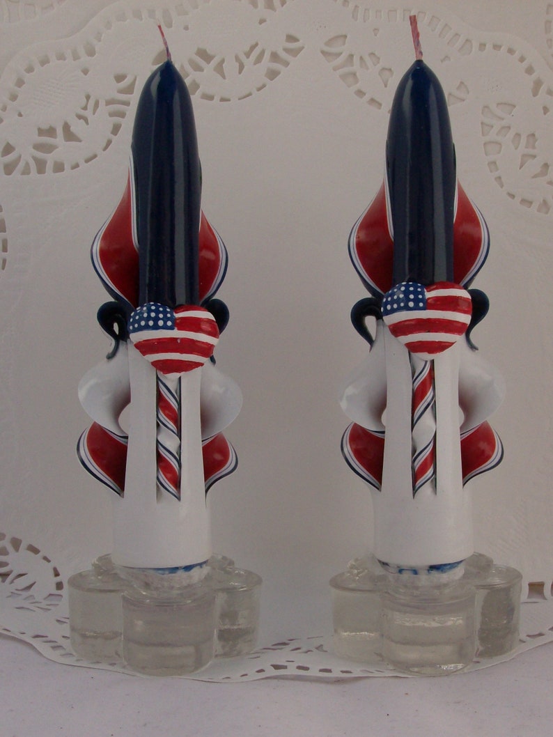 Hand-carved Patriotic Taper Candles With Heart Flag Accents - Etsy
