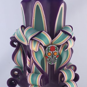 Day of the Dead Theme Carved Pillar Candle - 5 Inch