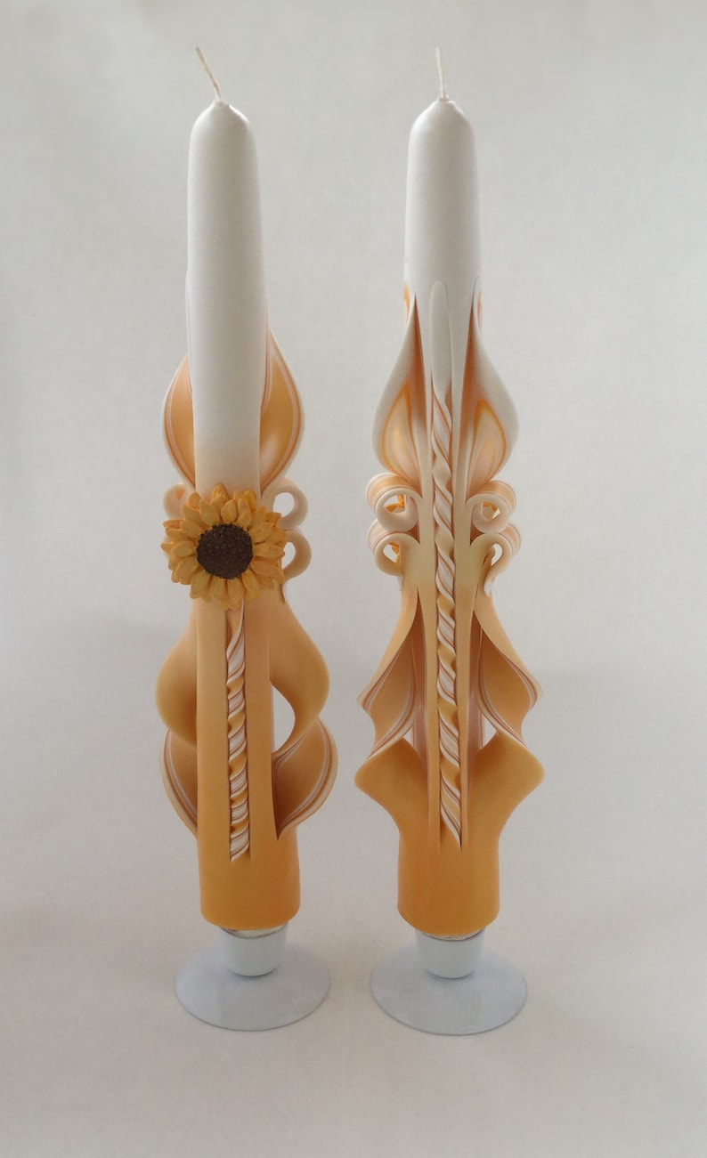 Hand-Carved Golden Sunflower Taper Candles