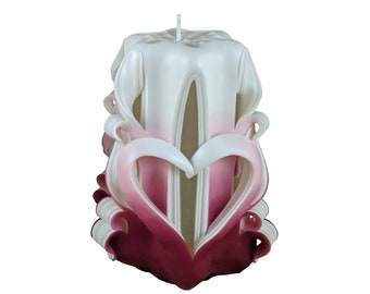Hand-Carved Raspberry Ombre Heart Pillar Candle