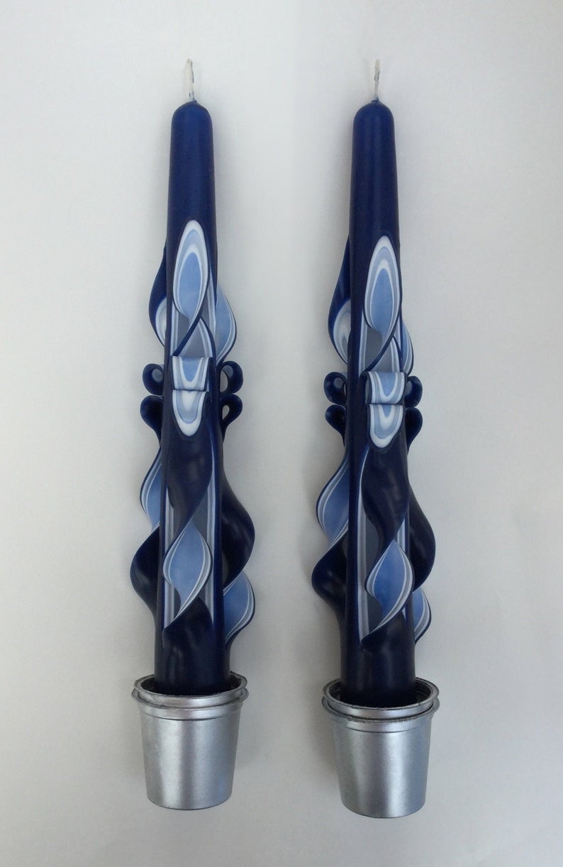 HandCarved Blue Taper Candles Etsy