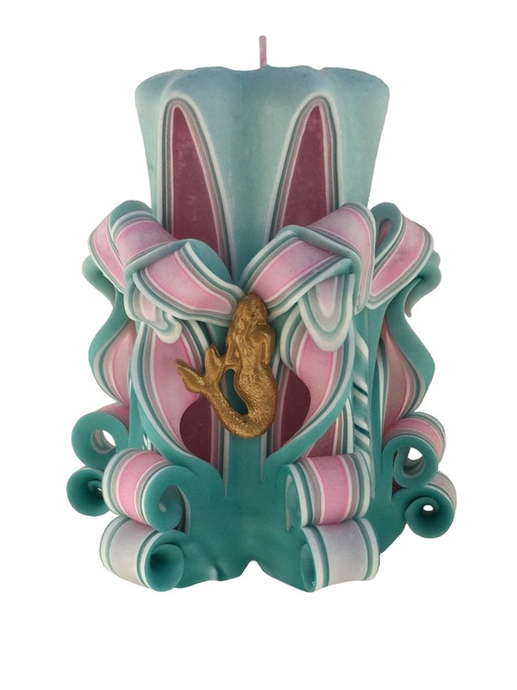Handcarved Mermaid Theme Pillar Candle 5 Inch Etsy
