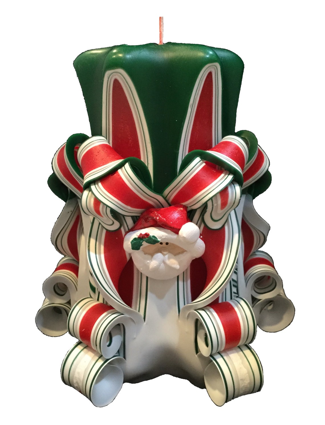 Handcarved Christmas Candle Set With Santa Accents Etsy