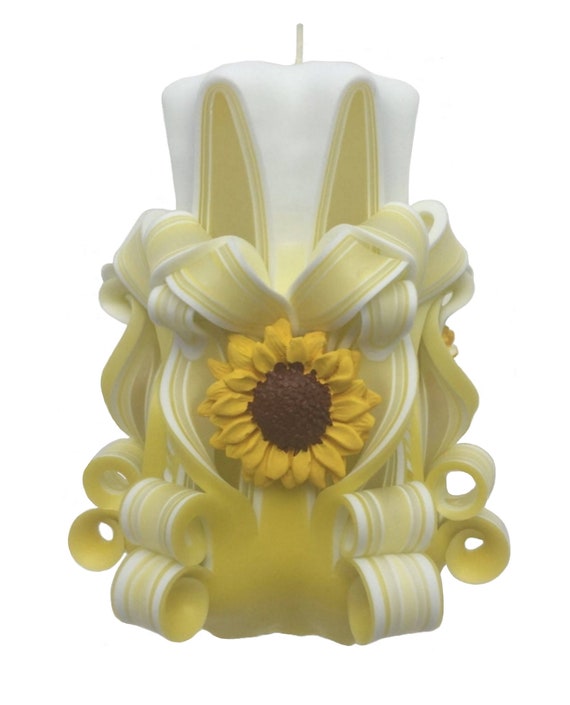 Hand-Carved Golden Sunflower Taper Candles