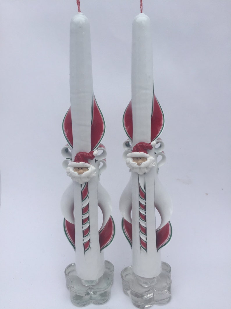 HandCarved Santa Taper Candles Etsy