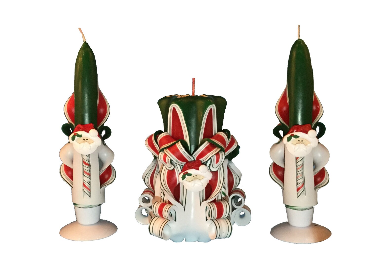 Handcarved Christmas Candle Set With Santa Accents Etsy