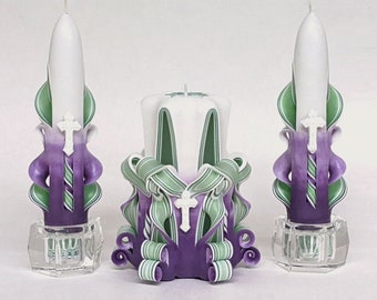 Hand-Carved Easter Candles with Cross Accents