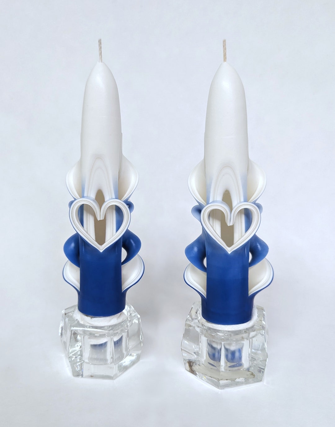 Shaded Blue Handcarved Taper Candles With Hearts 6 Inch Etsy