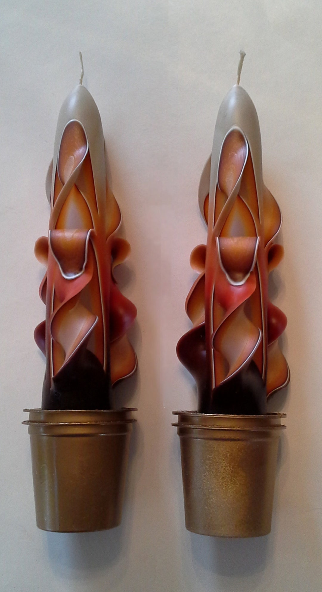 Carved Earth Tone Autumn Taper Candles 6 Inch Etsy