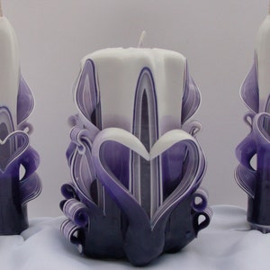 Hand-Carved Valentine Heart Candle Set Purple