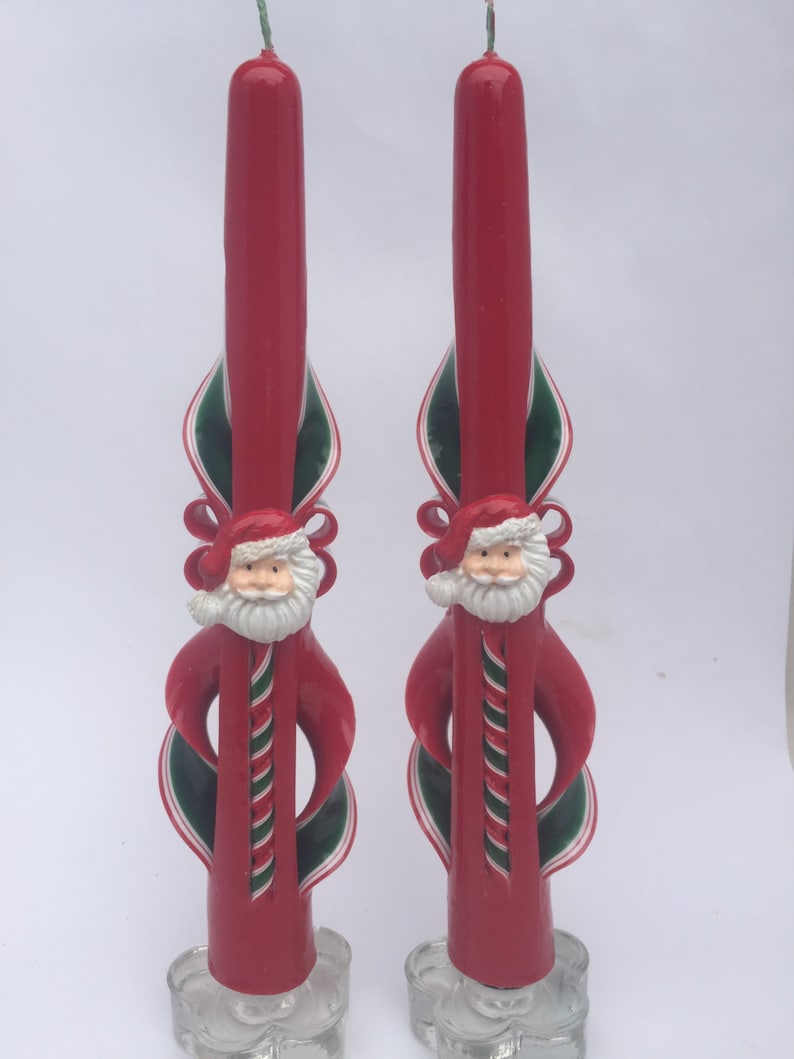 HandCarved Santa Taper Candles Etsy