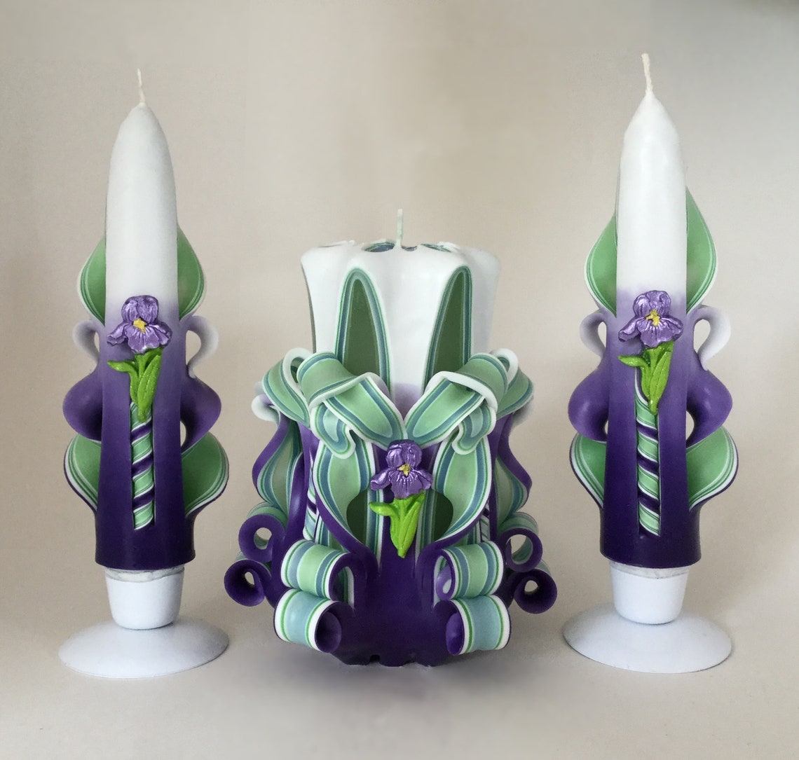 Handcarved Iris Candle Set Etsy