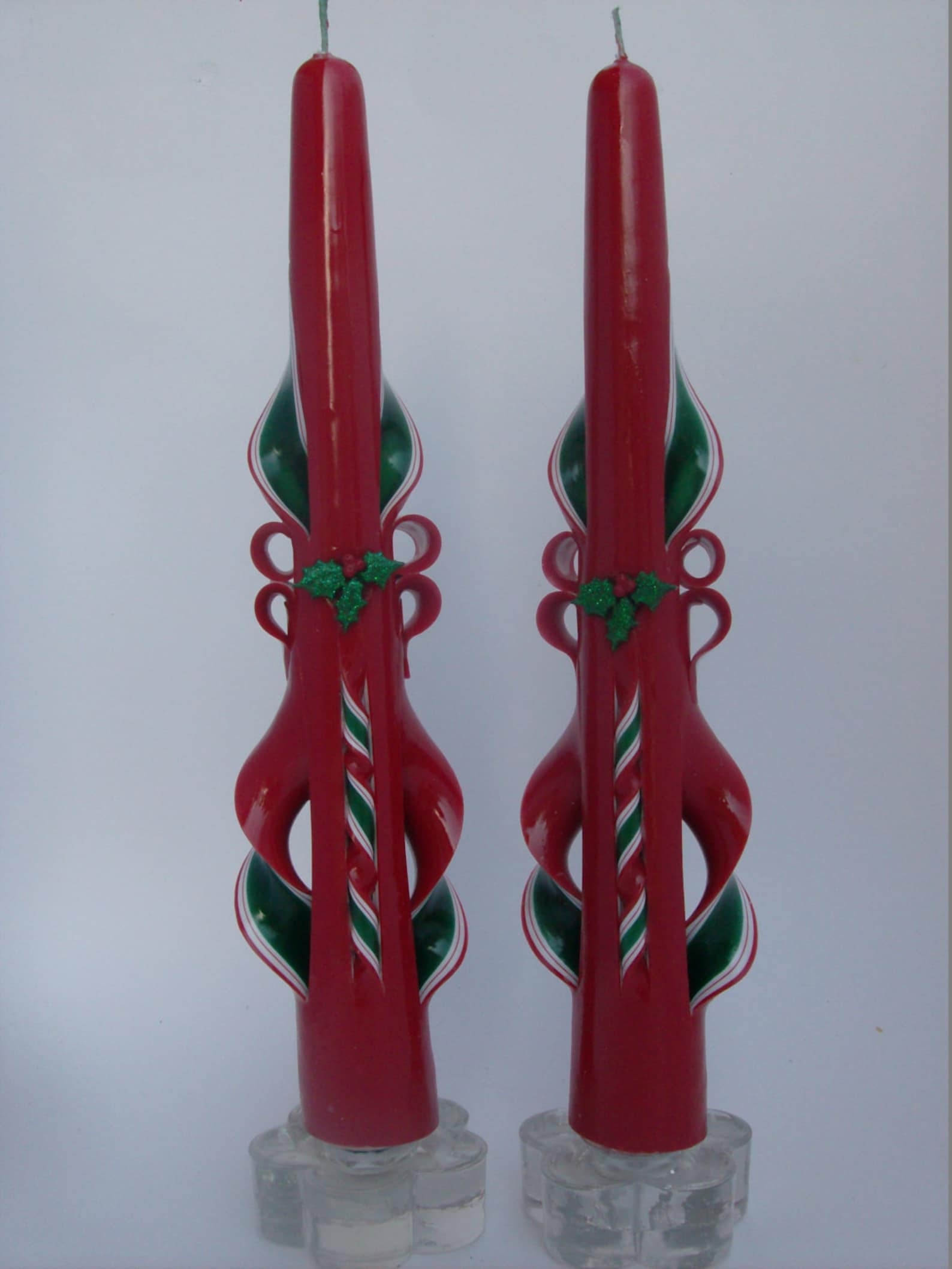 HandCarved Red Christmas Taper Candles Etsy