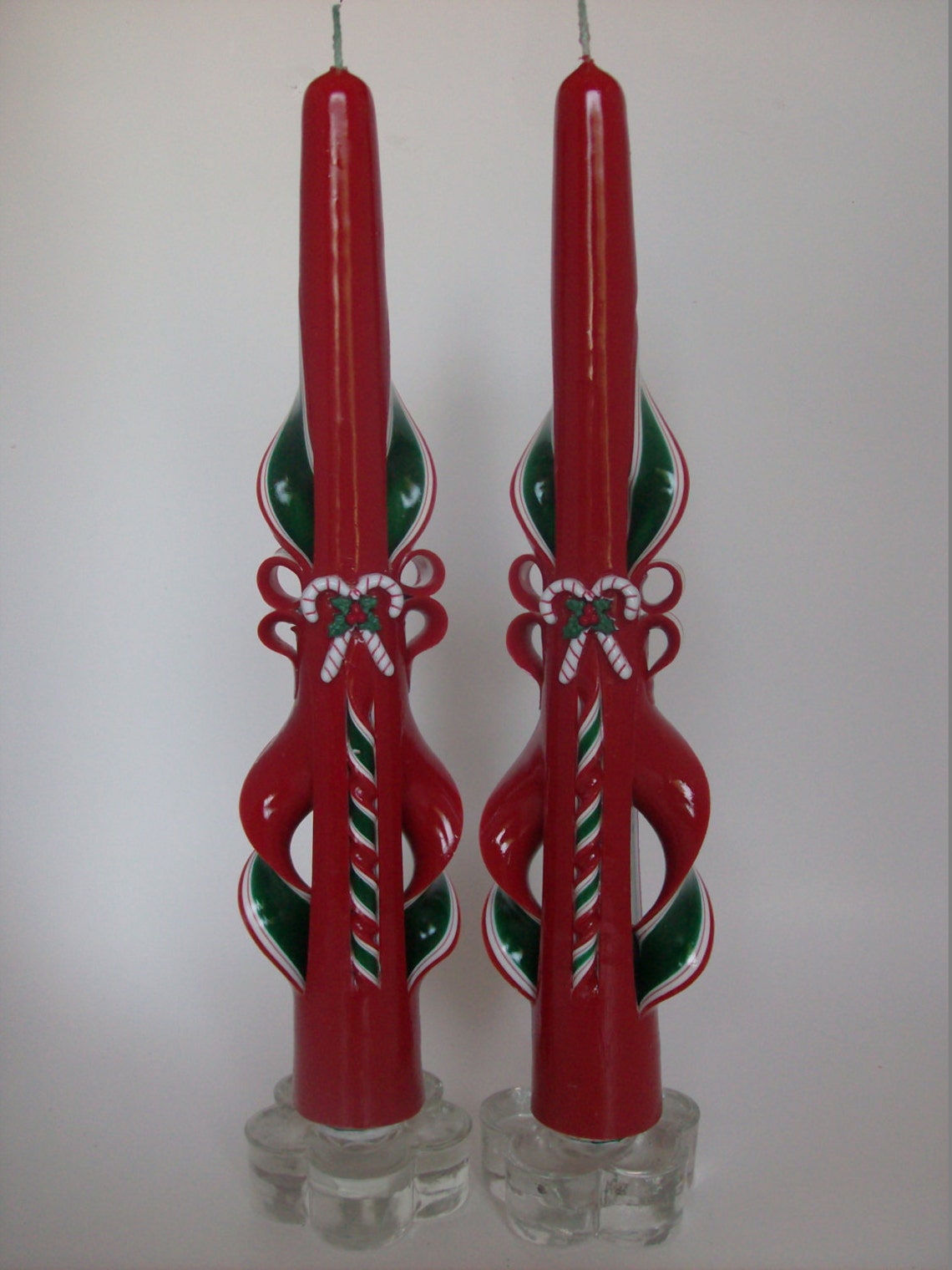 HandCarved Red Christmas Taper Candles Etsy