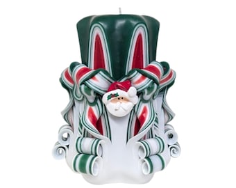 Handmade Christmas Pillar Candle with Santa Accents - 5 Inch