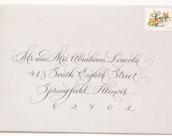 English Roundhand Style Custom Handwritten Lettering Calligraphy Wedding Envelope Addressing