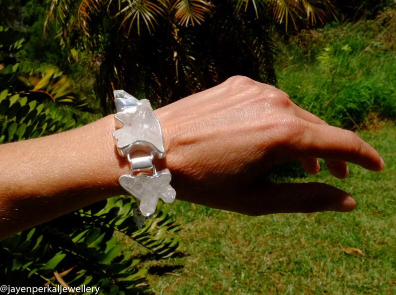 Unique Quartz Crystal Cluster Bracelet High quality jewelry Chic luxe Individually crafted piece in matt finish Sterling Silver