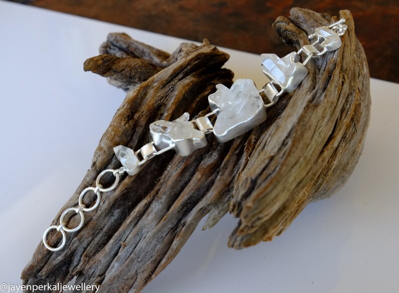 Unique Quartz Crystal Cluster Bracelet High quality jewelry Chic luxe Individually crafted piece in matt finish Sterling Silver